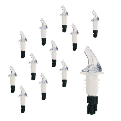 Measured Liquor Pourers in Various Pour Sizes and Specific Tail Colors With or Without Black Collar, Barware (12 Pieces)