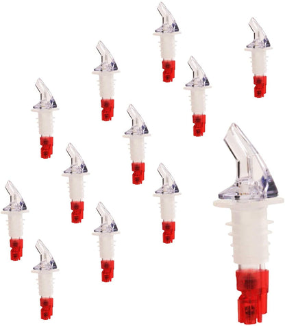 Measured Liquor Pourers in Various Pour Sizes and Specific Tail Colors With or Without Black Collar, Barware (12 Pieces)