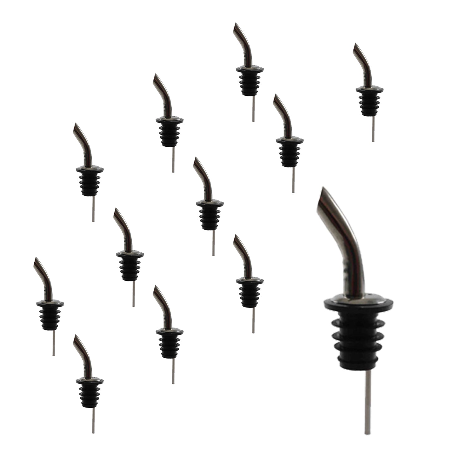 Stainless Steel Gooseneck Liquor Bottle Pourer, Extra Fast Flow, Barware (12 Pieces)