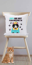 (D) Sofa Throw Pillow, White with Black Cat 16 Inch, Funny Gift for Cats Lovers