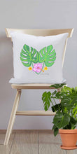 (D) Tropical Sofa Throw Pillow, White with Green Leaves 16 Inches, Funny Pillow