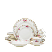 Royalty Porcelain Ruby Rose 20-pc White and Gold Floral Set for 4, Bone China