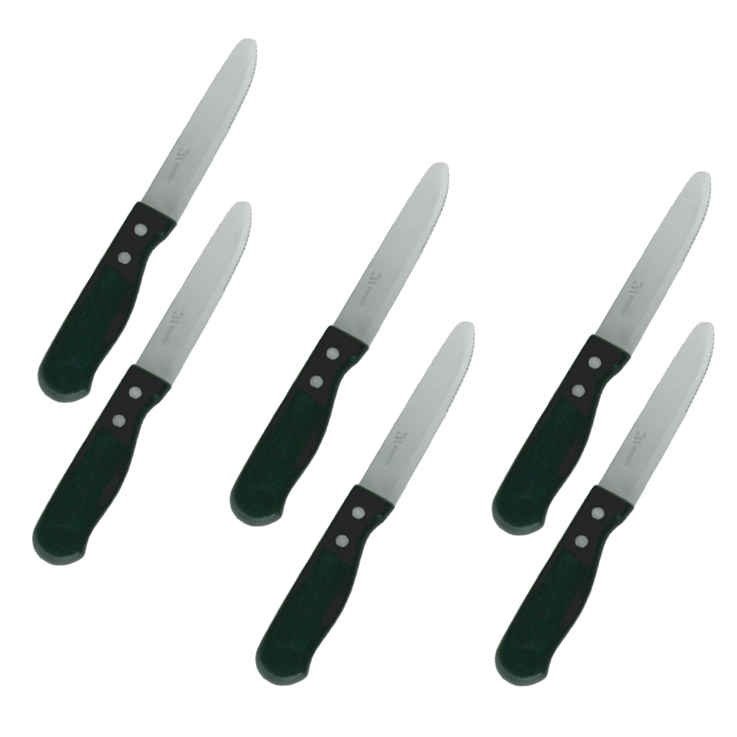 Stainless Steel 5" Blade Round Tip Jumbo Knife, Plastic Handle Steak Knives (6 PC)