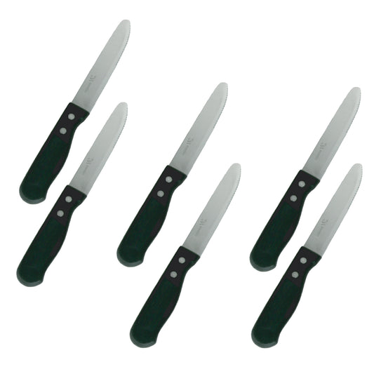 Stainless Steel 5" Blade Round Tip Jumbo Knife, Plastic Handle Steak Knives (6 PC)