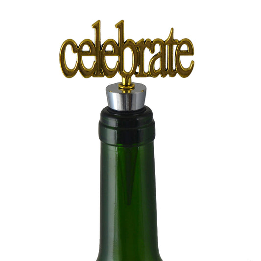 (D) Wine Bottle Stopper with Burlap Bag for Vintage Wedding (Brown Celebrate)