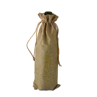 (D) Wine Bottle Stopper with Burlap Bag for Vintage Wedding (Brown Celebrate)