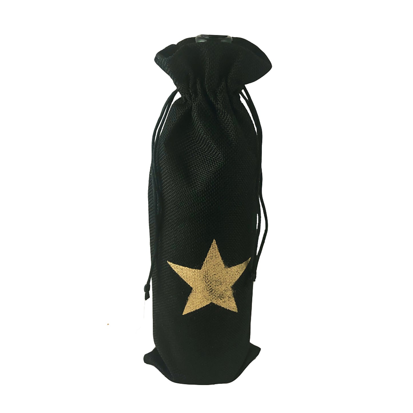 (D) Wine Bottle Stopper with Burlap Bag for Vintage Wedding (Black Star)