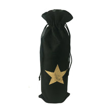 (D) Wine Bottle Stopper with Burlap Bag for Vintage Wedding (Black Star)