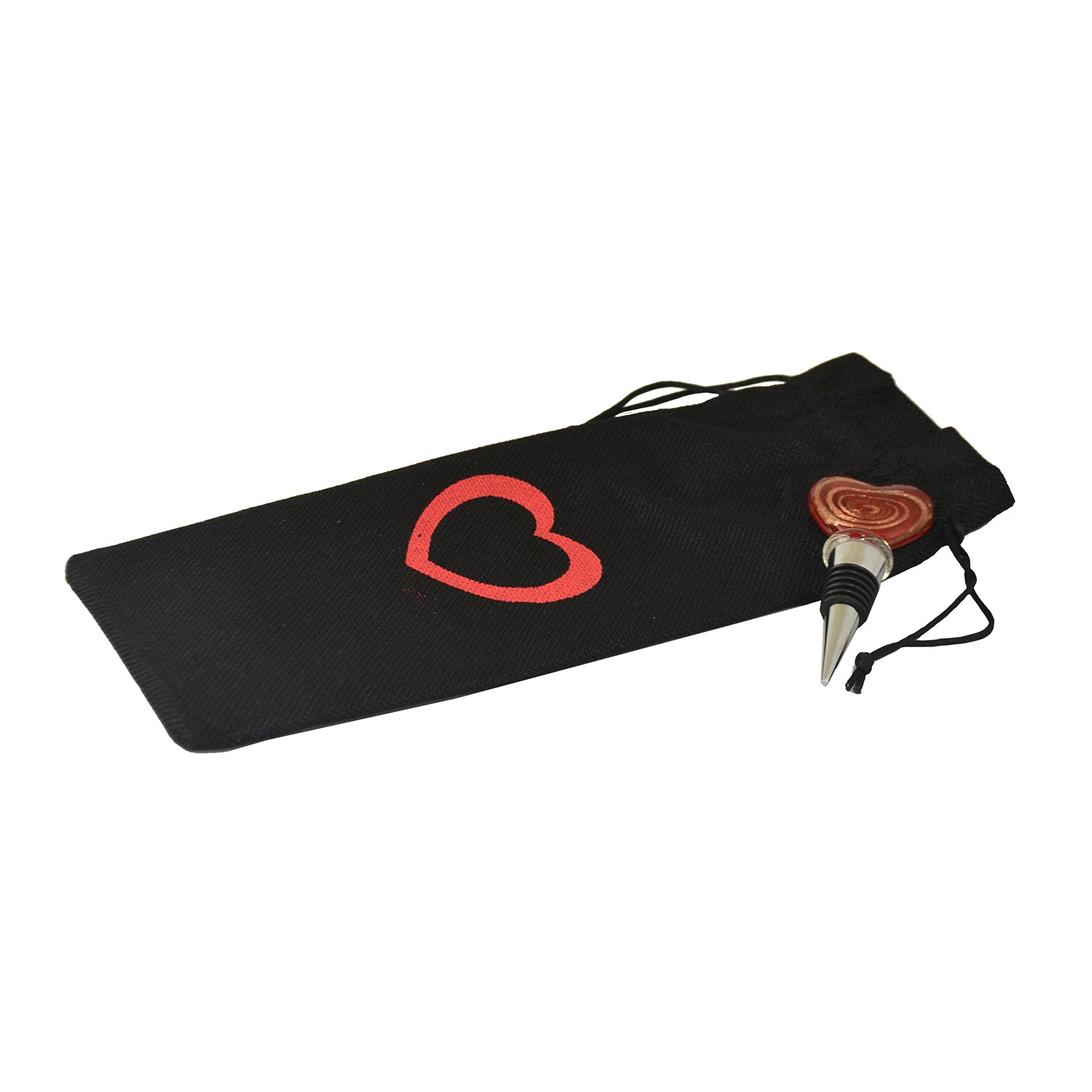 (D) Wine Bottle Stopper with Burlap Bag for Vintage Wedding (Black Heart)