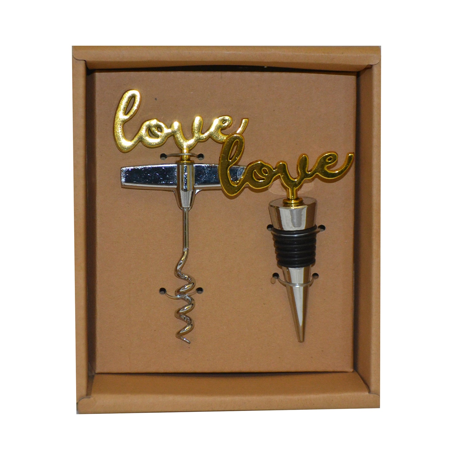 (D) Wine Stopper an Opener 2 Pc Set Corkscrew Gold (Love)