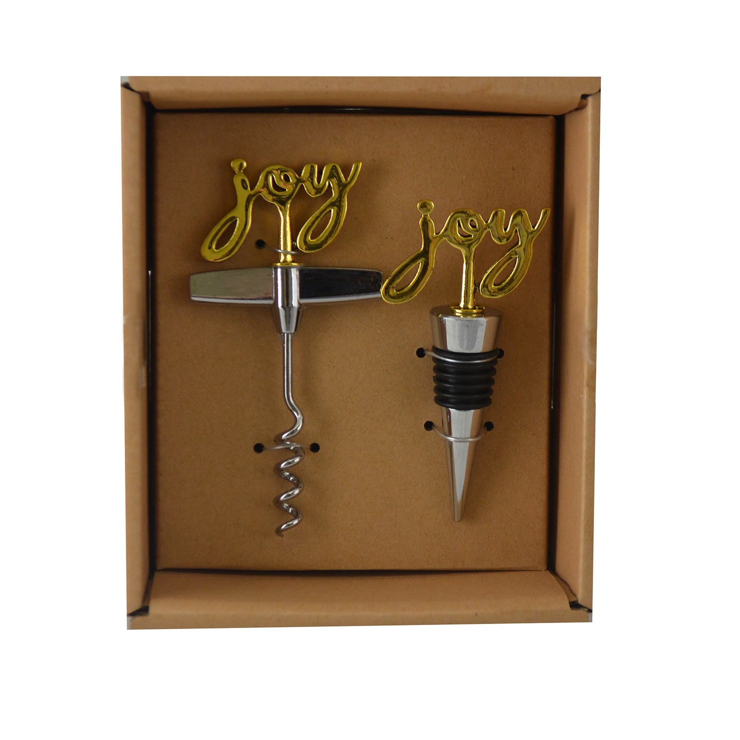 (D) Wine Stopper an Opener 2 Pc Set Corkscrew Gold (Joy)