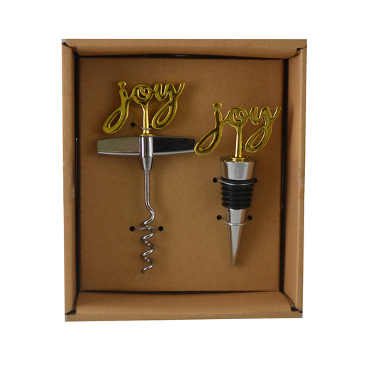 (D) Wine Stopper an Opener 2 Pc Set Corkscrew Gold (Joy)