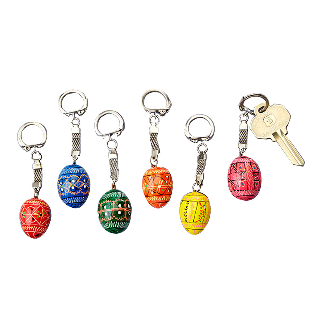 (D) Religious Gifts 6pc Ukrainian Wooden Hand Painted Pysanky Small Key Chains