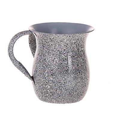 (D) Judaica Marble White Metal Wash Cup with Black and White Dots 4.75''