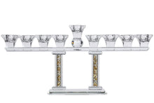 (D) Judaica Crystal Menorah on 2 Pillars with Gold Silver Stones, Candle Holder