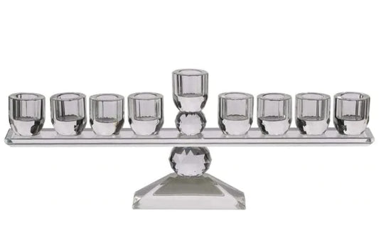 (D) Judaica Crystal Menorah Hanukkah 9 Candlestick Holder on Leg