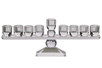 (D) Judaica Crystal Menorah Hanukkah 9 Candlestick Holder on Leg