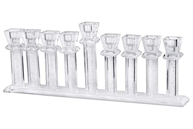 (D) Judaica Crystal Menorah with Inner Stones for Chanukah Modern 13.7'' L