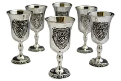 (D) Judaica Liquor Cups Set of 6 Silver Plated with Embossed Grape 3 1/4