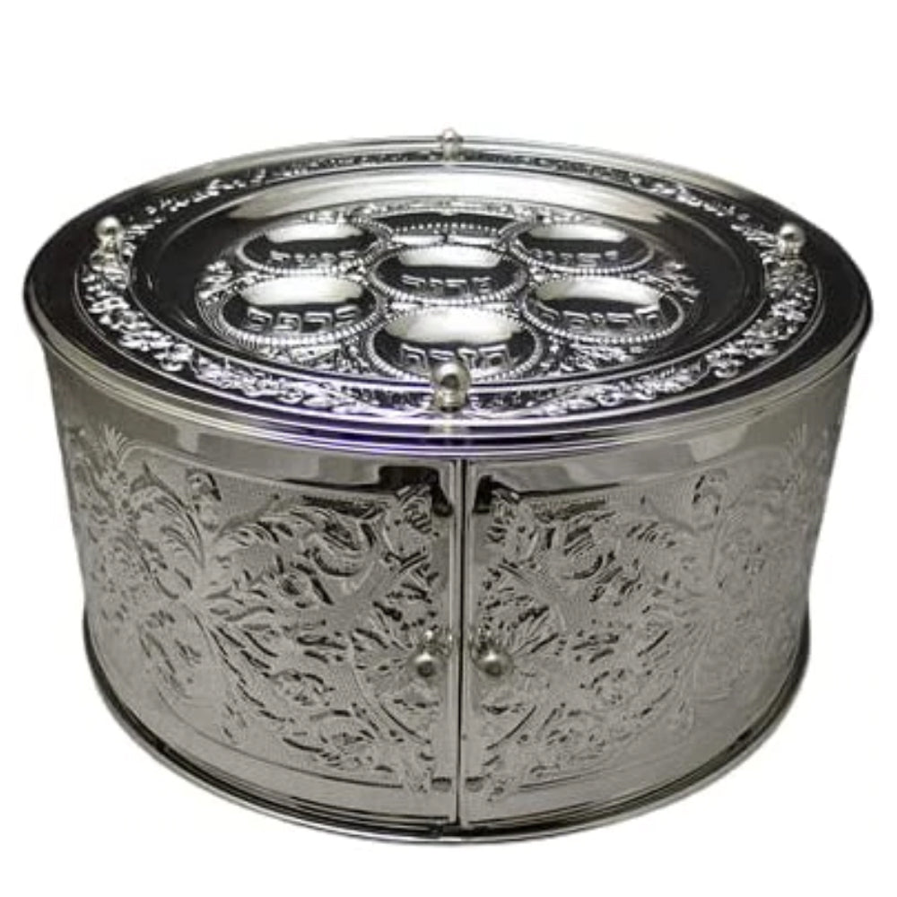 (D) Judaica Beautiful Three Tier Seder Plate with Sliding Doors 14x7 Inch