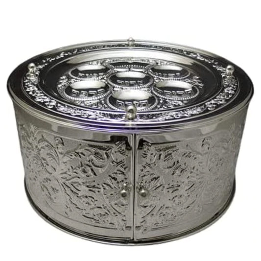 (D) Judaica Beautiful Three Tier Seder Plate with Sliding Doors 14x7 Inch