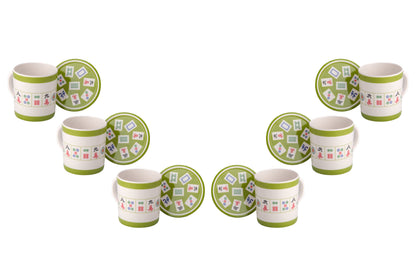 (D) Judaica Mah Jongg Mug and Coaster in Melamine 3.5x3'' Set of 6