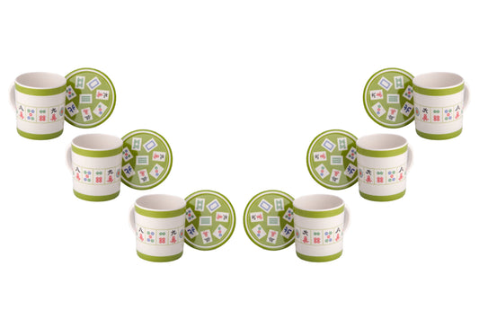 (D) Judaica Mah Jongg Mug and Coaster in Melamine 3.5x3'' Set of 6