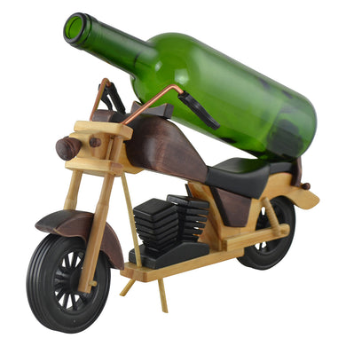 (D) Wine Bottle Holder Wooden Vintage Birthday Gift (Motorcycle)