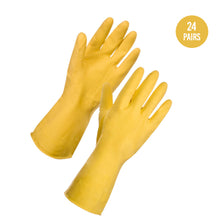 Long Reusable Cleaning Rubber 8 1/2" X 13" Gloves Yellow for Janitorial (24 Pairs)