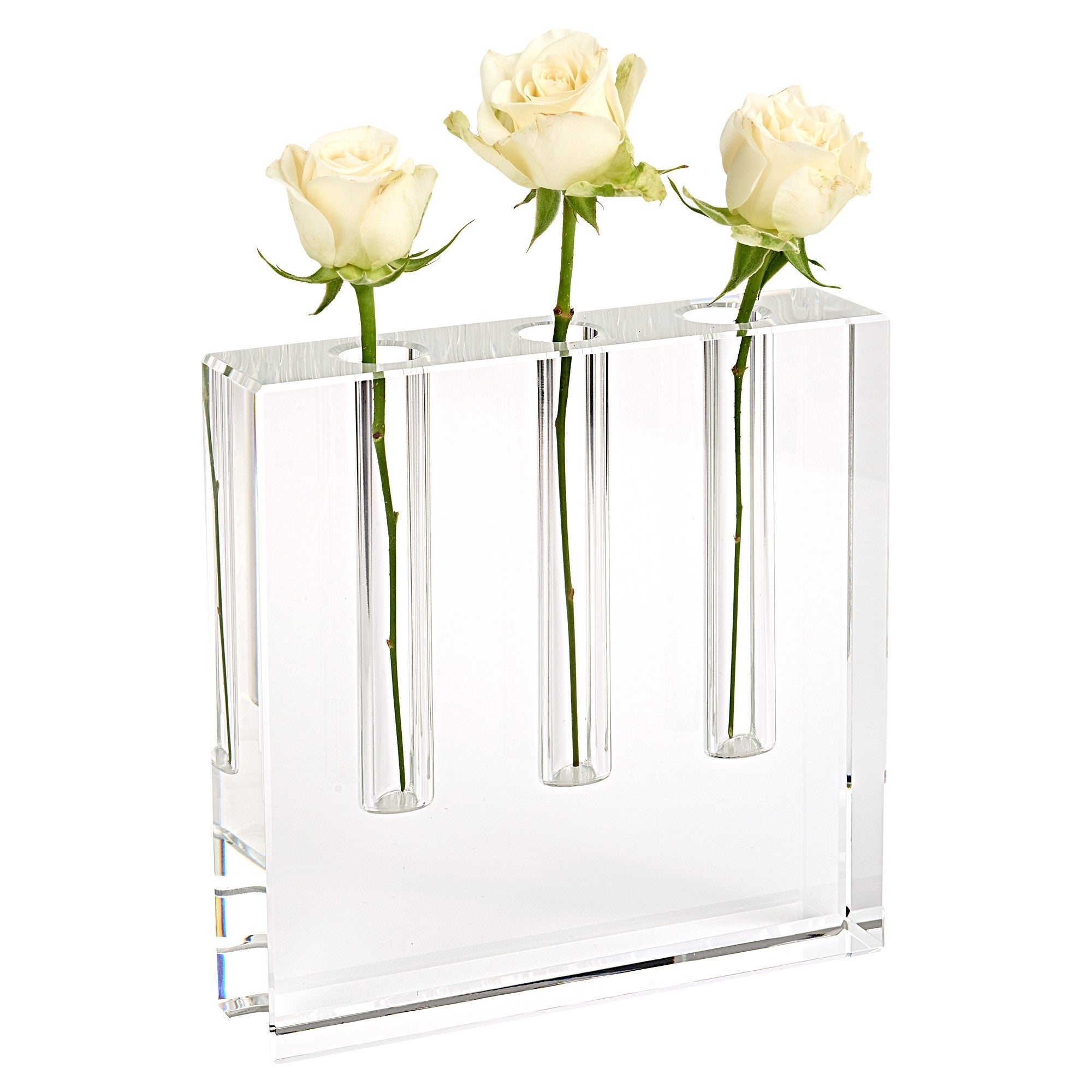 (D) Handcrafted Triple Crystal Decorative Square Plain Bud Flower Vase 7 x 7
