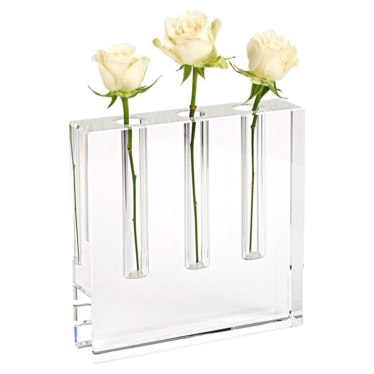 (D) Handcrafted Triple Crystal Decorative Square Plain Bud Flower Vase 7 x 7