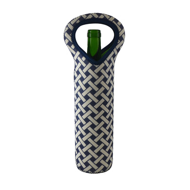 (D) Neoprene Wine Bottle Tote Carrier Bag for Outdoors (Black White)