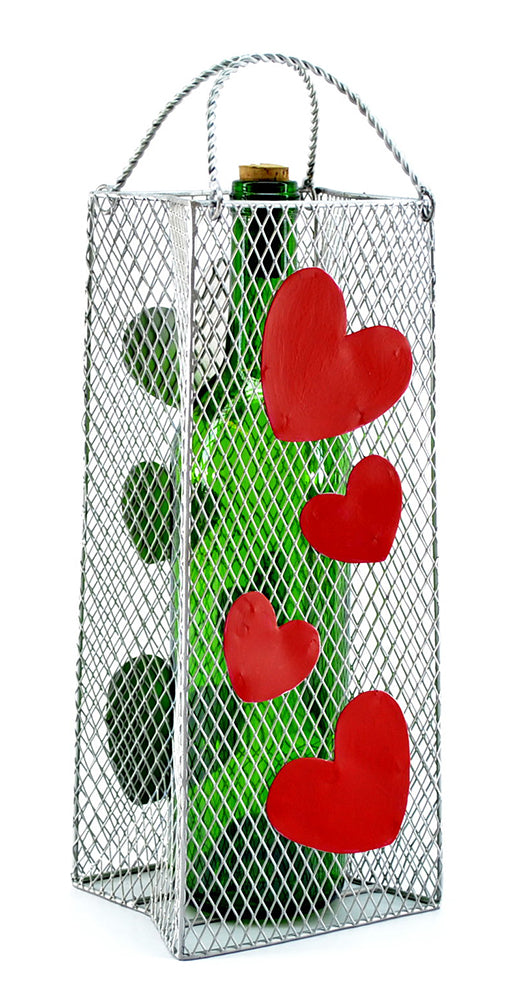 (D) Wine Bottle Holder, Gift Bag with Hearts, Bar Counter Decoration