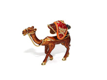 Brown Camel 7-inch Enameled Figurine, 24K Gold Jewelry Box w/ Swarovski Crystal