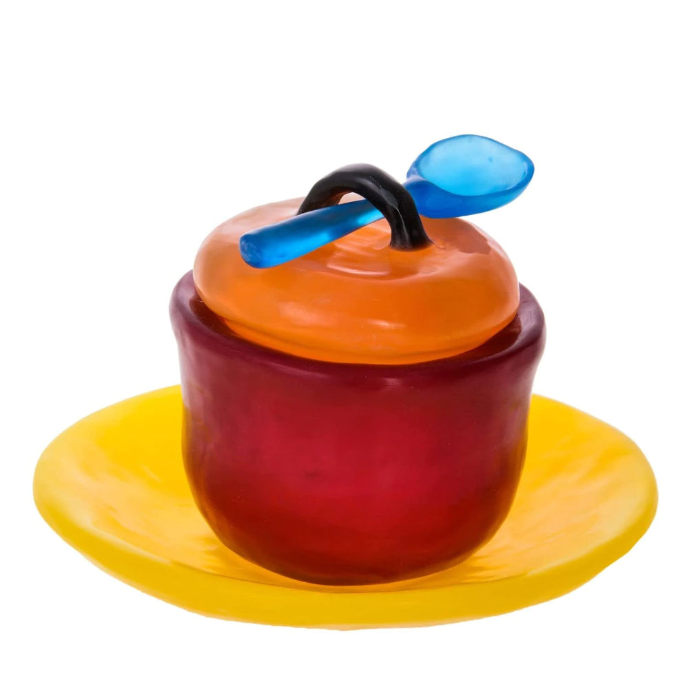 (D) Judaica Resin Colourful Honey Dish with Spoon and Tray (Red)