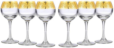 Gold Rimmed Crystal 3 Oz Liquor  Glasses, Sherry Goblets 6-pc, Greek Key (Antique Greek)