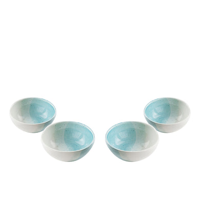 (D) Cereal Bowls Set of 4 Ceramic, Modern Abstract Hand Painted Design (Blue)