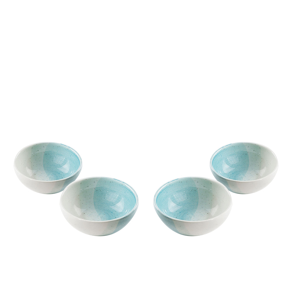 (D) Cereal Bowls Set of 4 Ceramic, Modern Abstract Hand Painted Design (Blue)