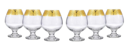 Set of 6 Old-Fashioned Liquor, Cognac, Brandy Steem Glasses, Greek Key (Antique Greek)