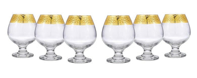Set of 6 Old-Fashioned Liquor, Cognac, Brandy Steem Glasses, Greek Key (Antique Greek)