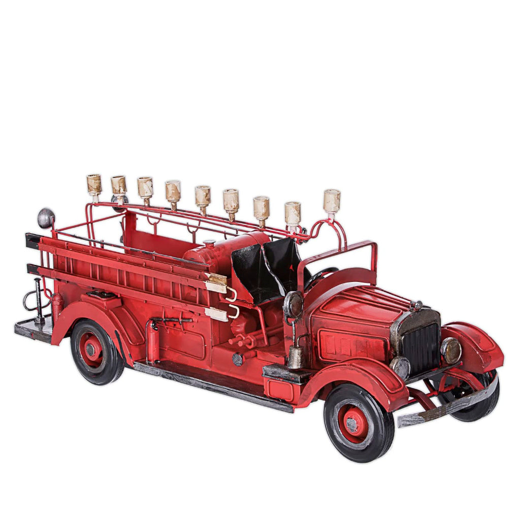 (D) Judaica Old Time Fire Wagon Red Car Chanukah Holiday Decor 14.5''