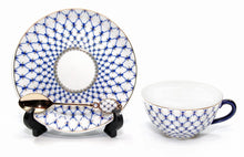 Lomonosov Ornament Tea or Coffee Cup, Russian Saint Petersburg Cobalt Blue Net