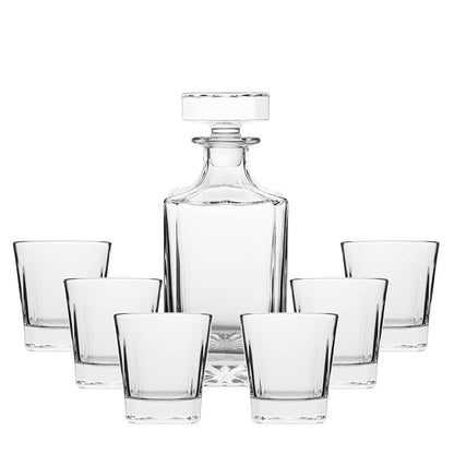 (D) Crystal Decanter Square Design Set with 6 Brandy Cognac Snifters