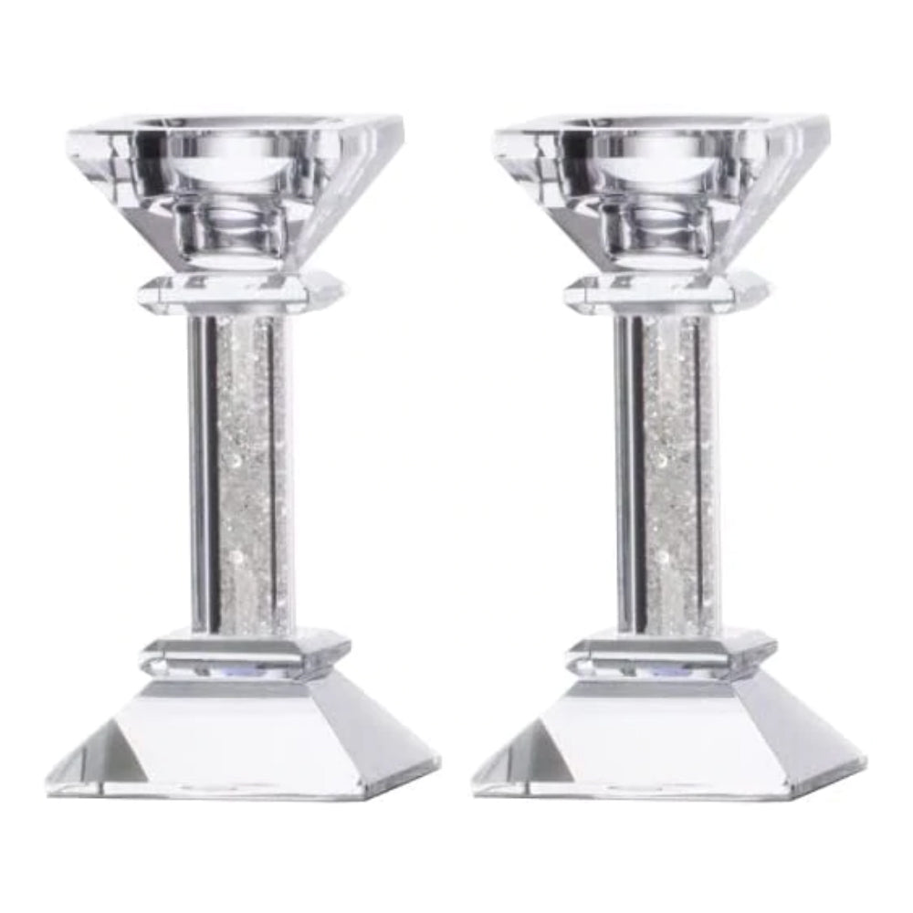 (D) Judaica Crystal Candlesticks with Crushed Gemstones Silver