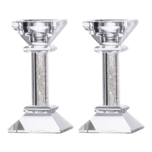 (D) Judaica Crystal Candlesticks with Crushed Gemstones Silver