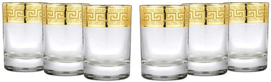 Gold Rimmed Shot Glasses Greek Key Set 6-pc, Shot Glasses 2.5 Oz (Antique Greek)