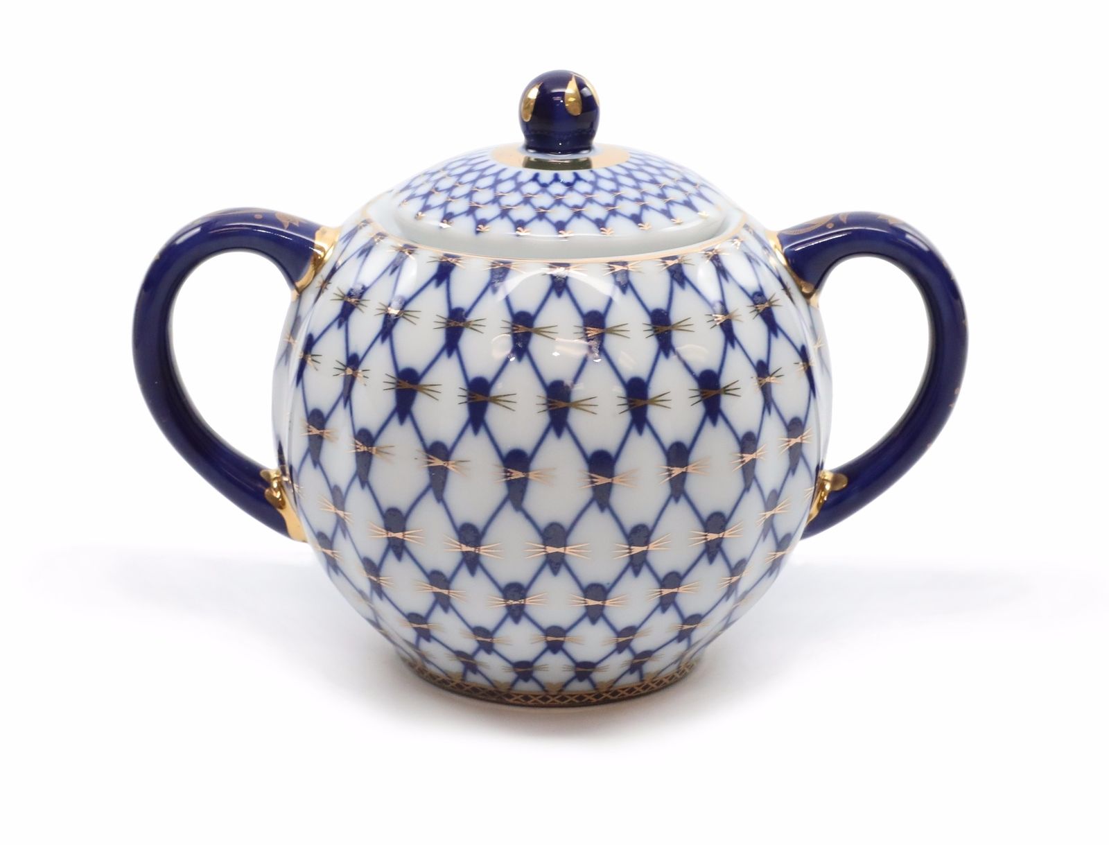 Royalty Porcelain Lomonosov Cobalt Blue Sugarpot, Old-Fashioned Russian Ornament