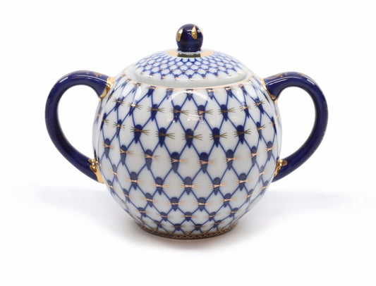 Royalty Porcelain Lomonosov Cobalt Blue Sugarpot, Old-Fashioned Russian Ornament
