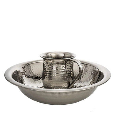 (D) Judaica Stainless Steel Hammered Wash Cup And Bowl Negel Vasser Cup