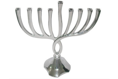 (D) Judaica Silver Metal Menorah Twist Modern Design 9 Branch Candle Holder